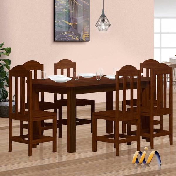 Imagem de Mesa De Jantar Madeira Maciça 6 Lugares Safira Castanho Shop JM