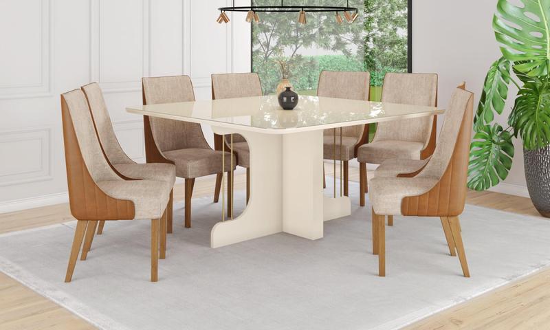 Imagem de Mesa de Jantar Mavi 150 C/ Vidro Off White - Henn