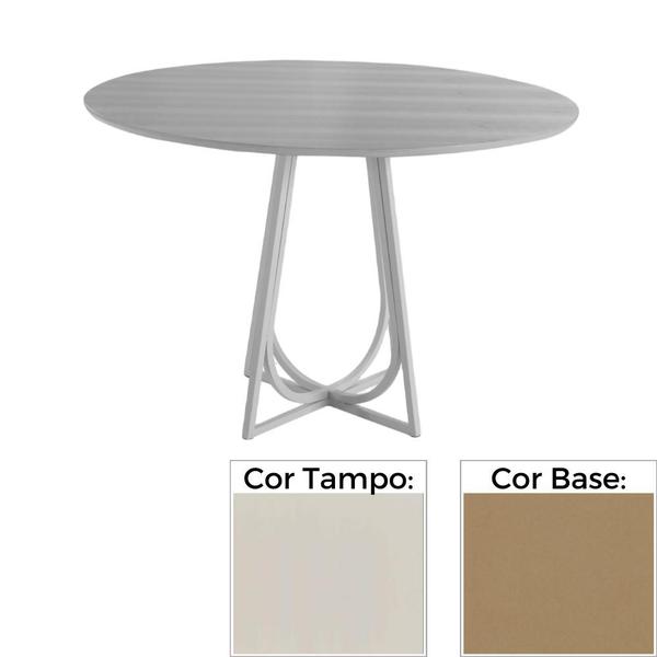 Imagem de Mesa de Jantar MH-5299 Herval Redonda 110 cm Madeira Laca Fosca Off White Base Bronze