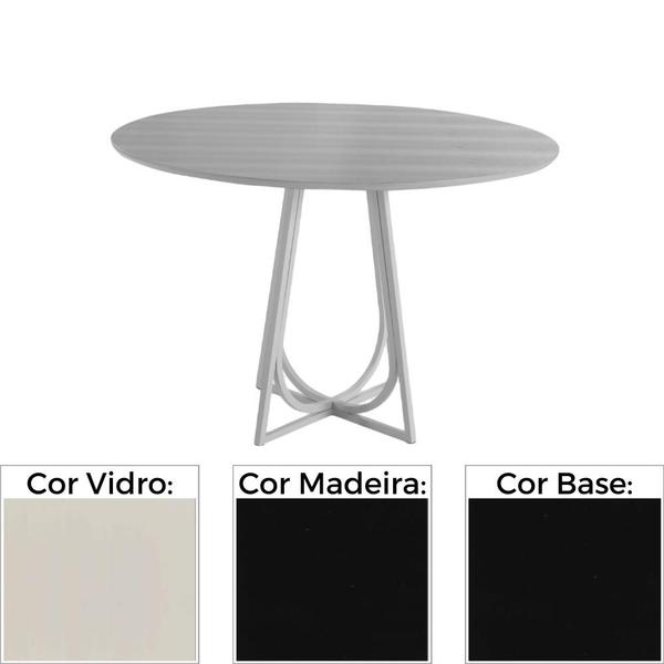 Imagem de Mesa de Jantar MH-5299 Herval Redonda 110 cm Madeira Laca Fosca Preta Vidro Off White Base Preta