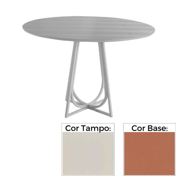 Imagem de Mesa de Jantar MH-5299 Herval Redonda 70 cm Madeira Laca Fosca Off White Base Cobre