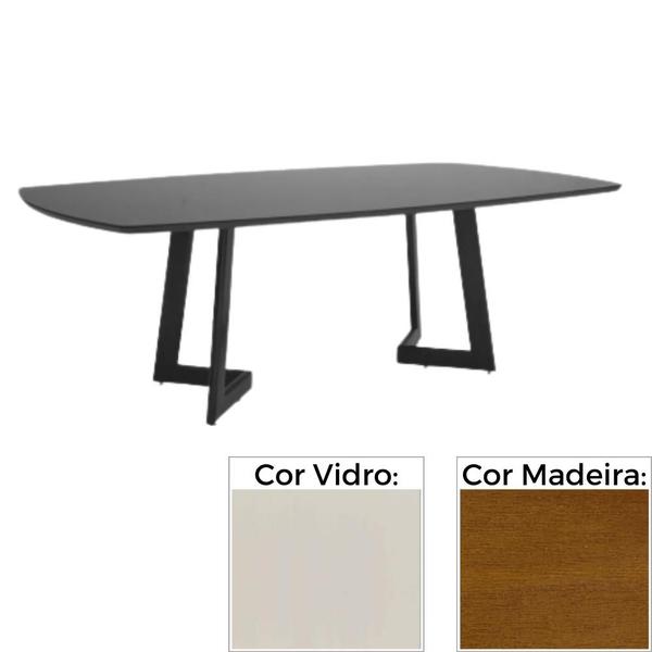 Imagem de Mesa de Jantar MH-5346 Herval Retangular 220 cm Madeira Amêndoa Vidro Off White