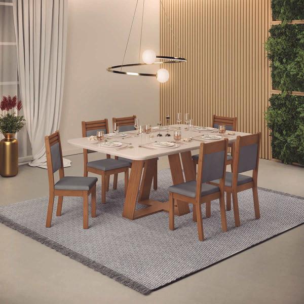 Imagem de Mesa de Jantar Nápoles 6 Lugares 160x90cm Tampo Vidro e MDF  Sem Cadeiras Freijo - Off White - ÉdeCasaMóveis