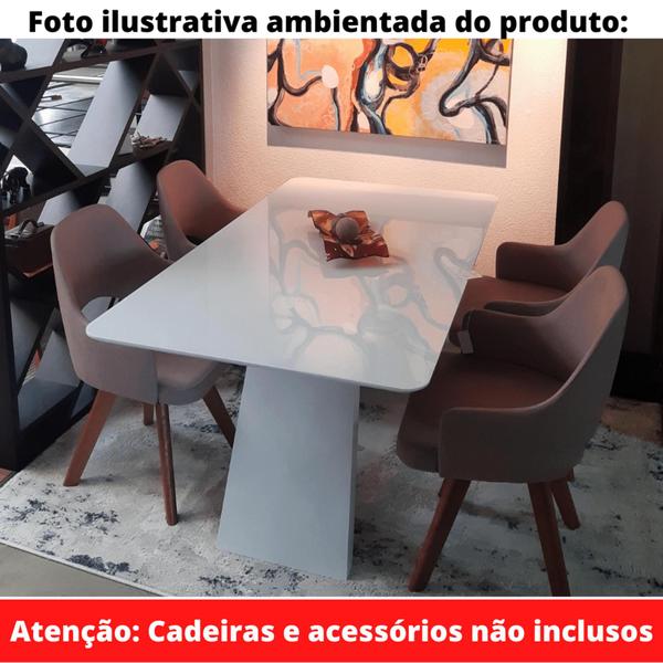 Imagem de Mesa de Jantar Nirvana Livia 220 cm Retangular Borda Arredondada Madeira Vidro Colado Off White