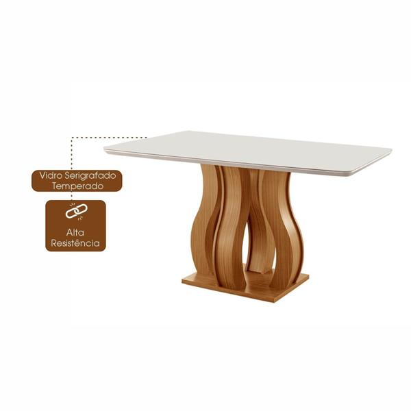 Imagem de Mesa de Jantar Nuance 135x90cm 4 Cadeiras Modernas Mônaco Castanho Cinamomo/Creme/Off White