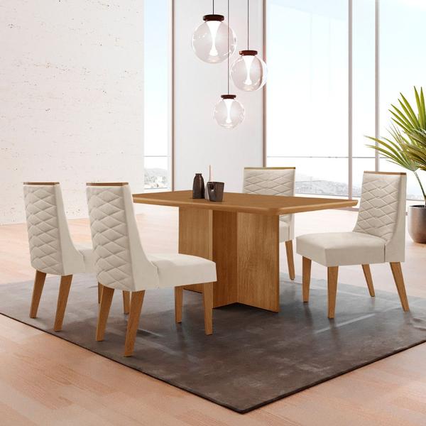 Imagem de Mesa de Jantar Olímpia 120cm MDF Canto copo e com 4 Cadeiras Safira