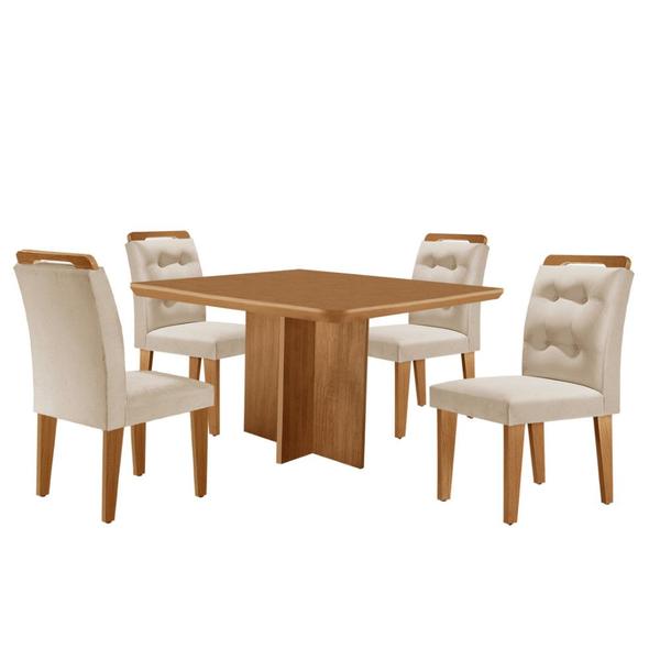 Imagem de Mesa de Jantar Olímpia 90cm MDF Canto copo e com 4 Cadeiras Carol