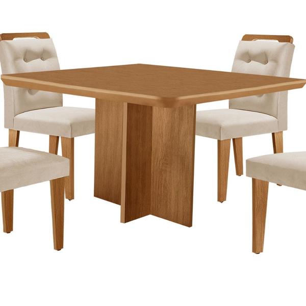 Imagem de Mesa de Jantar Olímpia 90cm MDF Canto copo e com 4 Cadeiras Carol