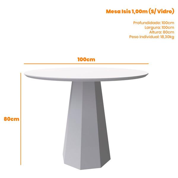 Imagem de Mesa De Jantar Para 4 Lugares 1,00m Tampo Redondo Sem Vidro Isis Off White Imbuia New Ceval