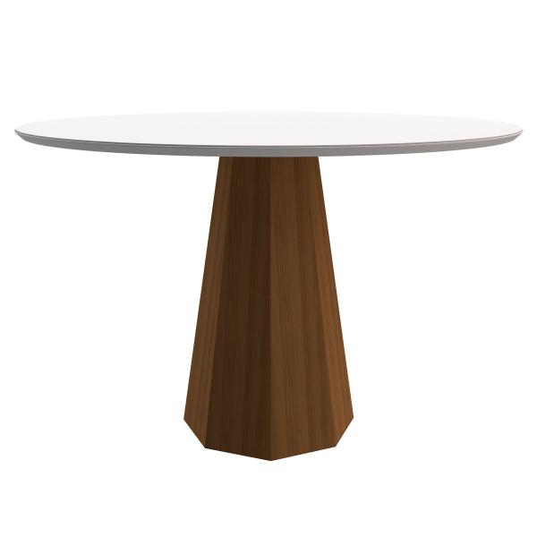 Imagem de Mesa De Jantar Para 4 Lugares 1,20m Tampo Redondo Com Vidro Isis Cor Imbuia Off White New Ceval