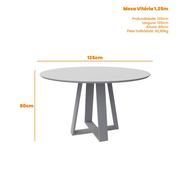 Imagem de Mesa De Jantar Para 4 ou 6 Lugares Tampo Redondo Com Vidro 1,35m Vitoria Madeira Maciça Cor Ypê Off White New Ceval