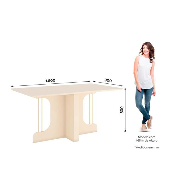 Imagem de Mesa de Jantar para 6 Lugares 160cm Tampo Mdf Canto Reto Mavi