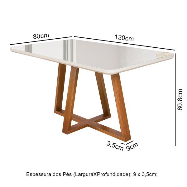 Imagem de Mesa de Jantar Petra 4 Lugares 120x80cm Vidro e Base Madeira