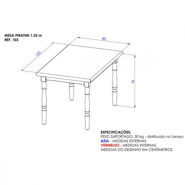 Imagem de Mesa de Jantar Piratini 125x80 Mel Viero