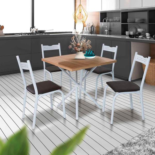 Imagem de Mesa De Jantar Quadrada 4 Cadeiras Branco Carvalho Alba Slim Shop JM