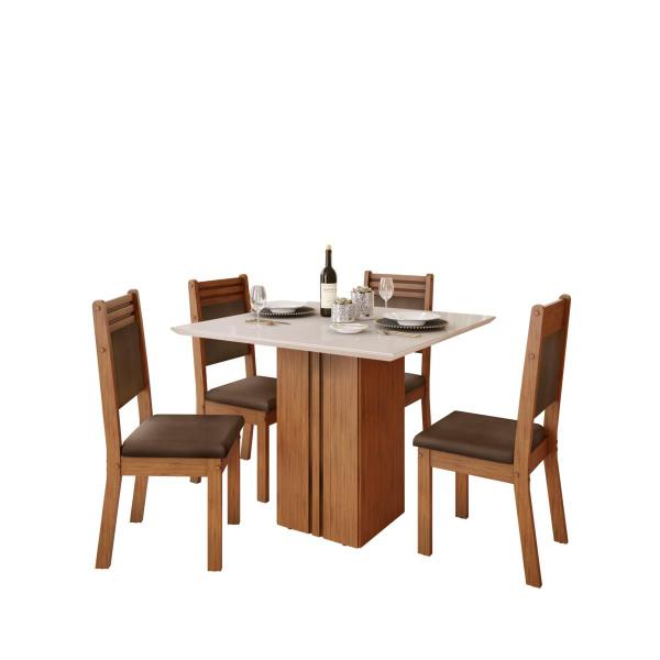 Imagem de Mesa de Jantar Quadrada 4 Lugares Tampo de Vidro Kim Freijó Off - 7Decormoveis