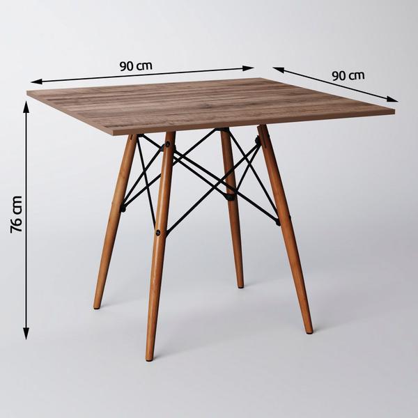 Imagem de Mesa de Jantar Quadrada Amêndoa Eames Eiffel 90cm com 4 Cadeiras Brancas