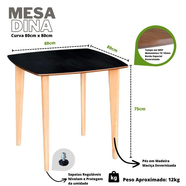 Imagem de Mesa de Jantar Quadrada Especial 4 Lugares 80cm em Madeira - Preta