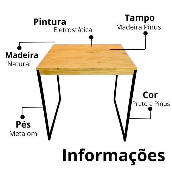 Imagem de Mesa De Jantar Quadrada Para 4 Cadeiras Lugares Madeira E Metalon