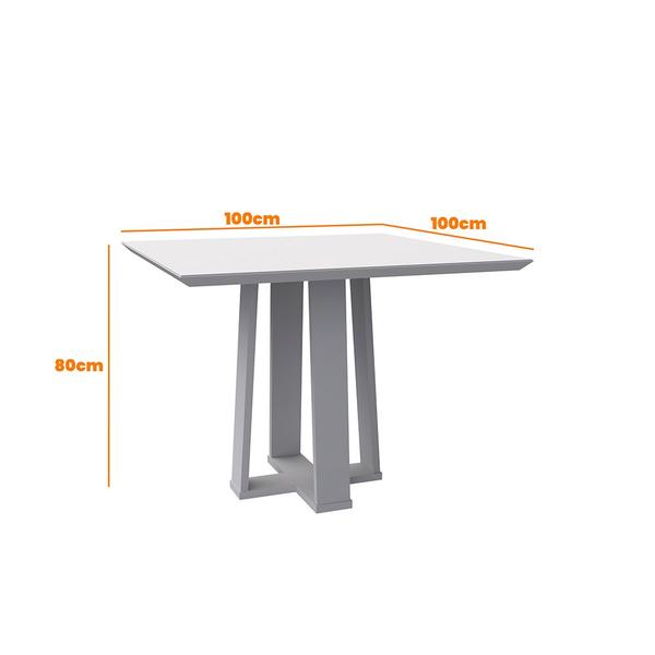 Imagem de Mesa de Jantar Quadrada Tampo com Vidro Leka 100 cm Off White Base Ypê - D'Rossi