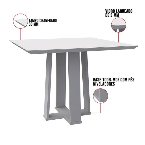 Imagem de Mesa de Jantar Quadrada Tampo com Vidro Leka 100 cm Off White - D'Rossi