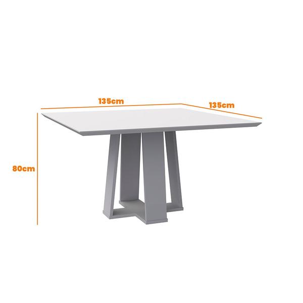 Imagem de Mesa de Jantar Quadrada Tampo com Vidro Leka 135 cm Preto Base Off White - D'Rossi