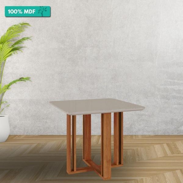 Imagem de Mesa De Jantar Quadrado 94X94Cm Tampo Mdf/Vidro Flora Cimol Cinamomo/Off White