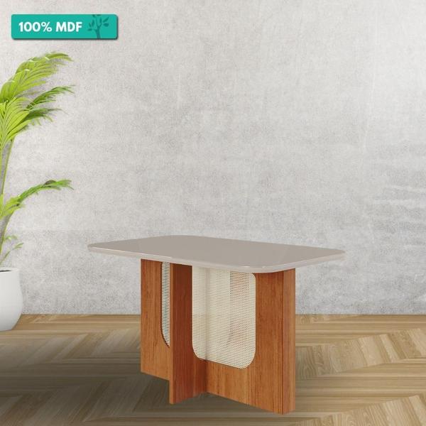 Imagem de Mesa De Jantar Ratangular 130X80cm Tampo Mdf/Vidro Louise Cimol Cinamomo/Off White