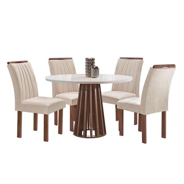 Imagem de Mesa de Jantar Redonda 100cm Kansas Chocolate/off White com 4 Cadeiras Arizona - Suede Cru