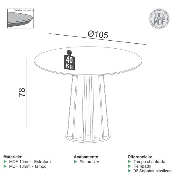 Imagem de Mesa de Jantar Redonda 105cm em MDF Freijó Preto