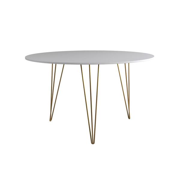 Imagem de Mesa de Jantar Redonda 110cm Branca Clips 3 Pés Base Dourado