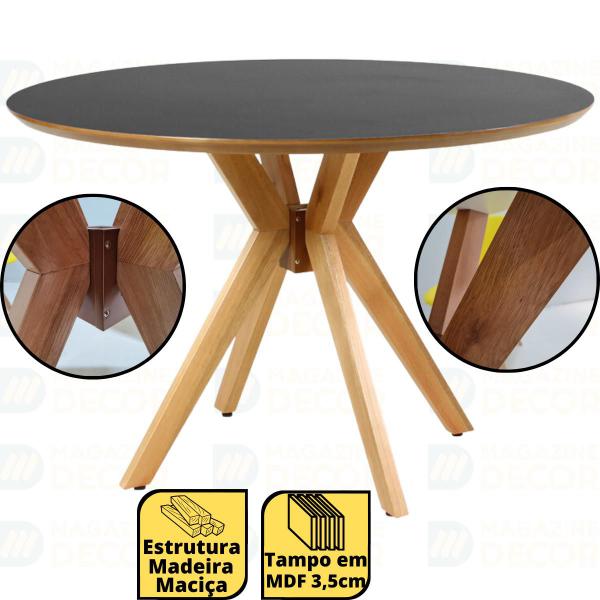 Imagem de Mesa de Jantar Redonda 120cm Marci Premium em Madeira Maciça e MDF - Preto