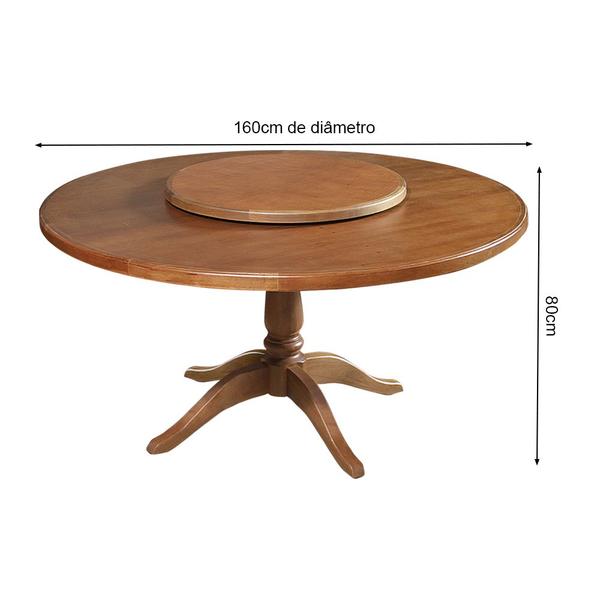 Imagem de Mesa de Jantar Redonda 1,60m com Prato Giratório Madeira Maciça Amélia - Castanho