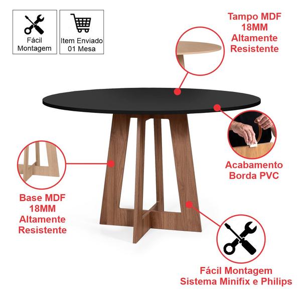 Imagem de Mesa de Jantar Redonda 4 Lugares 90cm Montreal Preto/Noronha - Straub Web