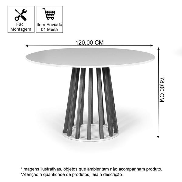 Imagem de Mesa de Jantar Redonda 6 Lugares 120cm em MDF e Madeira Maciça Gabi Branca - Straub Web