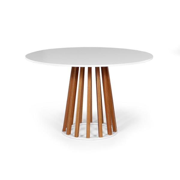 Imagem de Mesa de Jantar Redonda 6 Lugares 120cm em MDF e Madeira Maciça Gabi Branca - Straub Web