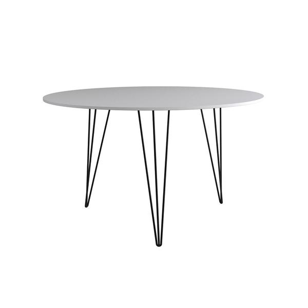 Imagem de Mesa de Jantar Redonda 90cm Branca Clips 3 Pés com 4 Cadeiras Eames Eiffel Brancas Ferro Preto