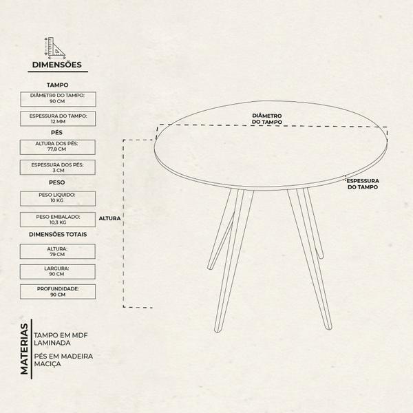 Imagem de Mesa de Jantar Redonda Base Triedge em Madeira Maciça - 90 Cm Mel