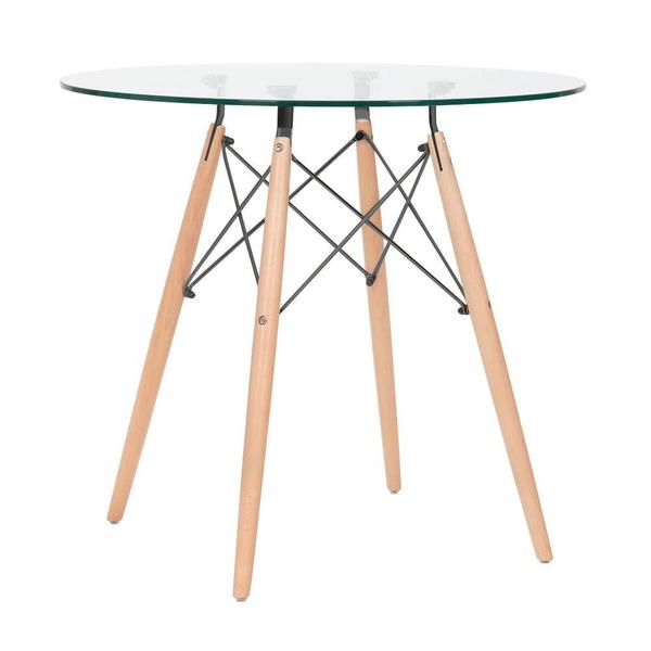 Imagem de Mesa de jantar redonda com tampo de vidro Eames 80 cm + 4 cadeiras Eiffel DSW