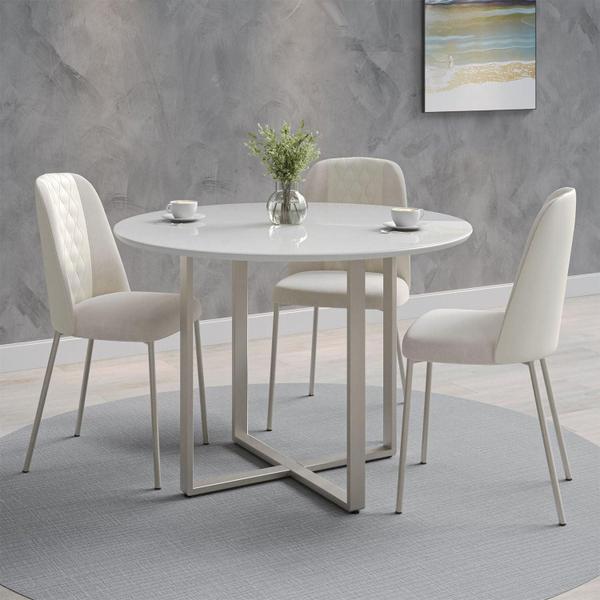 Imagem de Mesa de Jantar Redonda com Vidro para 4 Lugares Arcádia 108 cm - Champanhe c/ Off White Fosco