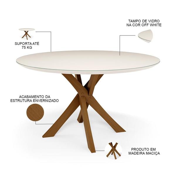 Imagem de Mesa De Jantar Redonda Cora 120cm Off White M04 com 04 Cadeiras Living Suran Bouclê Cru - Lyam