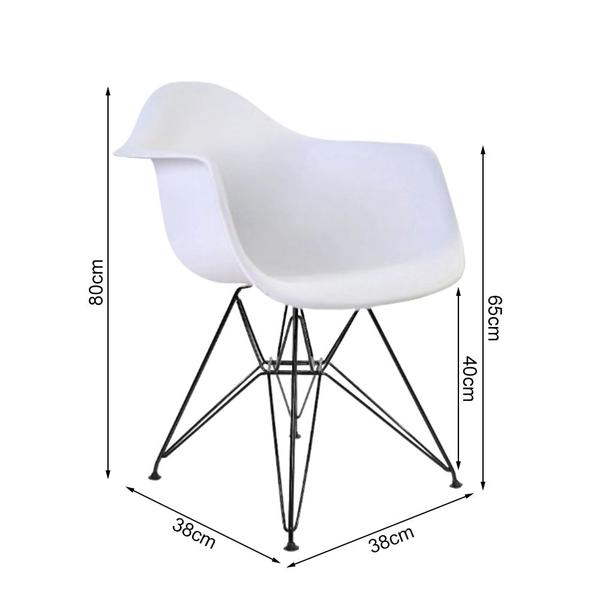 Imagem de Mesa de Jantar Redonda Eames Eiffel 90cm Branca com 4 Poltronas Brancas Ferro Preto