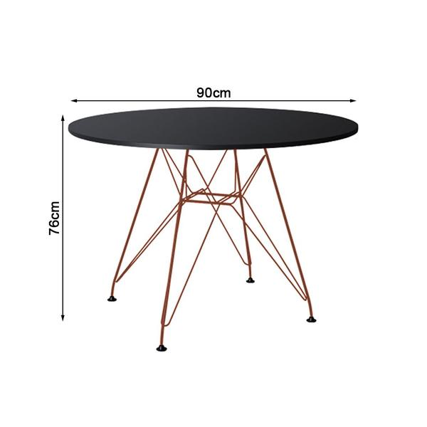 Imagem de Mesa de Jantar Redonda Eames Eiffel 90cm Preta com 4 Poltronas Pretas Ferro Cobre