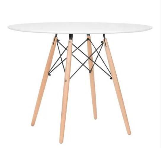 Imagem de Mesa De Jantar Redonda Eames Eiffel Wood 80Cm Branca