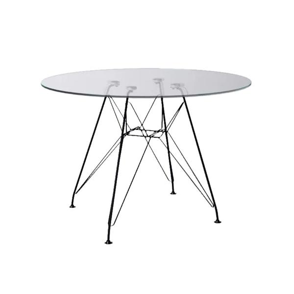 Imagem de Mesa de Jantar Redonda Eames Tampo Vidro 90cm com Ferro Preto - Up Home