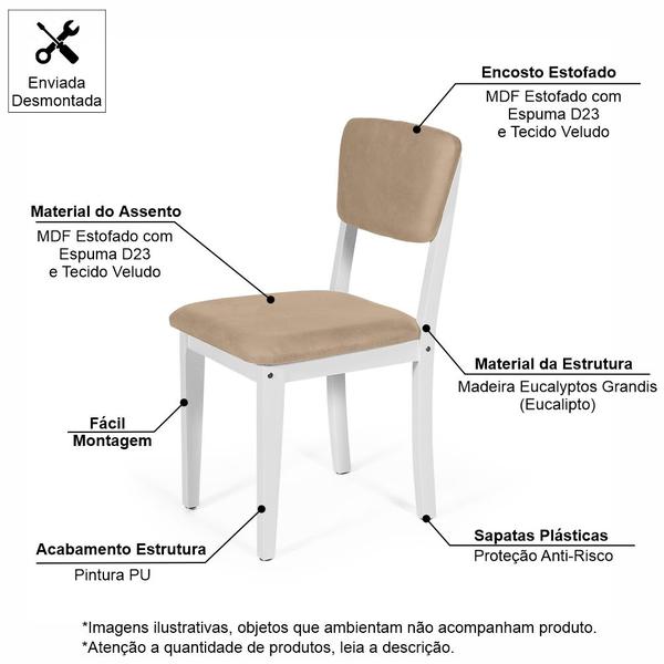 Imagem de Mesa de Jantar Redonda Gabi Nat/Bran com 4 Cadeiras Estofadas Ella Branco/Bege