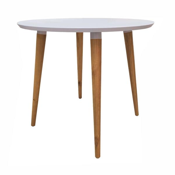 Imagem de Mesa de Jantar Redonda Ivy 90 cm Branco Pés Retrô Castanho - D'Rossi