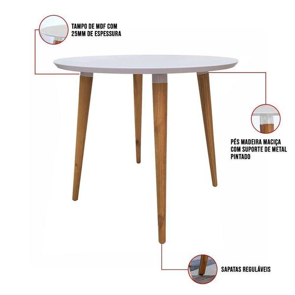 Imagem de Mesa De Jantar Redonda Ivy 90 Cm Pés Retrô Castanho Cor Branco