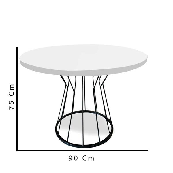 Imagem de Mesa De jantar Redonda Maisa Para até 4 Lugares Ferro Branco Tampo 100% MDF Madeira - Ahazzo Móveis