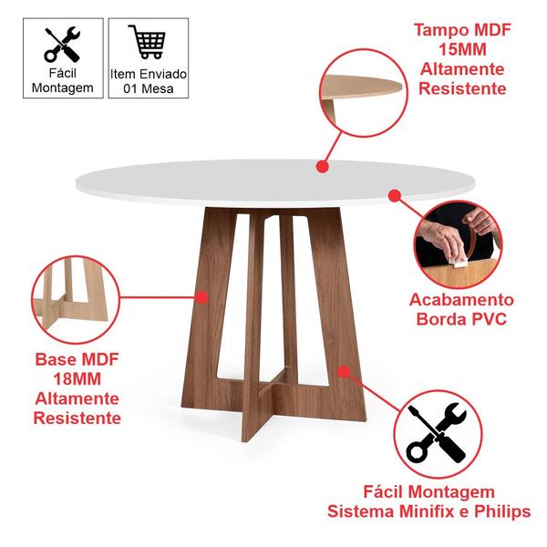 Imagem de Mesa de Jantar Redonda Montreal Bran/Nor com 4 Cadeiras Estofadas Ella Branco/Cinza